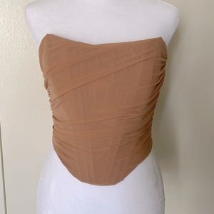 Sexy Strapless Mesh Bustier Off The Shoulder Zipper Back Boned Corset Crop Top